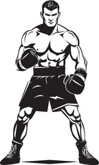 Fototapeta premium Punch Dynamo Iconic Black Logo Knockout Warrior Vector Boxer Man Emblem