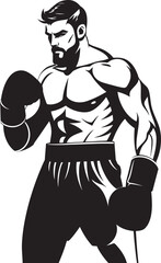 Fist Fury Vector Cartoon Boxer Icon Ring Ruler Black Emblem of Boxer Man