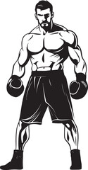 Ring Ruler Black Emblem of Boxer Man Gloved Champ Iconic Vector Boxer