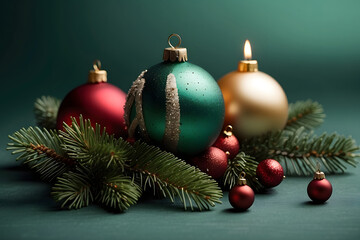 Christmas decoration on a green background. Christmas and New Year concept.