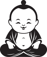 Peaceful Prodigy Black Emblematic Design Enlightened Infant Buddha Kid Emblem