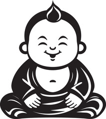 Zen Little One Vector Buddha Icon Peaceful Prodigy Black Emblematic Design