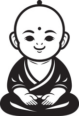Harmonious Junior Black Buddha Silhouette Zen Blossom Cartoon Iconic Design