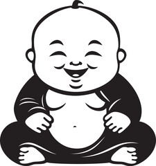 Buddha Bambino Black Kid Emblem Tiny Tranquility Buddha Cartoon Silhouette