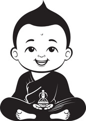 Tiny Tranquility Buddha Cartoon Silhouette Zen Little One Vector Buddha Icon