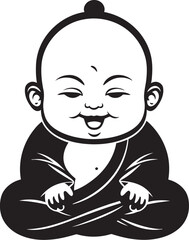 Chibi Enlightenment Black Silhouette Emblem Peaceful Tot Zen Cartoon Emblem
