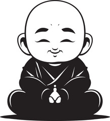 Peaceful Tot Black Buddha Emblem Buddha Bloom Cartoon Zen Kid