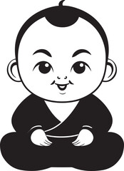 Enlightened Infante Cartoon Black Logo Buddha Bambino Vector Kid Silhouette