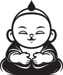 Zen Little One Black Serene Icon Peaceful Prodigy Buddha Cartoon Kid