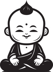 Tiny Tranquility Vector Kid Buddha Zen Little One Black Serene Icon