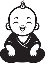 Zen Blossom Black Cartoon Emblem Buddha Babe Serene Vector Buddha