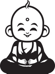 Serenity Sprite Black Buddha Emblem Chibi Zen Blessing Cartoon Buddha Logo