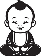 Tiny Zen Sage Black Emblematic Icon Buddha Babe Cartoon Vector Design
