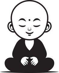 Serenity Seedling Cartoon Buddha Emblem Harmonious Mini Monk Vector Kid Buddha