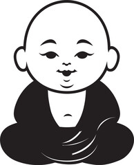 Serenity Seedling Cartoon Buddha Emblem Chibi Zen Zephyr Black Buddha Icon