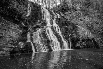 Waterfall in black and white in the forest