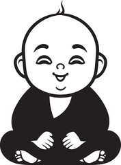 Harmonious Mini Monk Buddha Kid Logo Tranquil Tot Black Buddha Icon Design