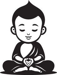 Zen Nursery Mini Monk Silhouette Divine Kiddo Cartoon Buddha Emblem