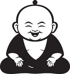 Zen Nursery Cartoon Buddha Icon Divine Kiddo Black Vector Kid