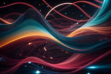 Abstract colorful twisted lines on dark background, computer generated abstract background. Generative AI