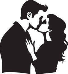 True Loves Union Romantic Iconic Silhouette Sensual Devotion Vector Kissing Emblem