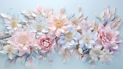 Pastel-hued 3D floral artistry offering space amidst a crystalline backdrop.