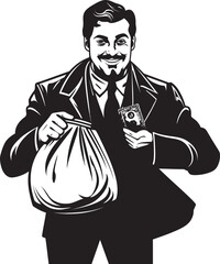 Currency Custodian Iconic Emblem Wealth Fortune Monitor Vector Moneybag Design