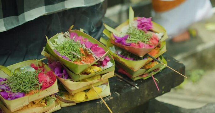 Vibrant Canang Sari Daily Offerings to thank God Deva in praise and prayer.