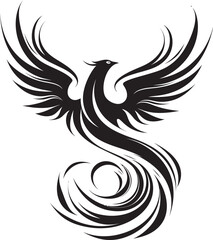 Flame Feather Symbol Black Logo Eternal Phoenix Wings Vector Emblem