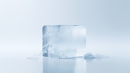  a block of ice sitting on top of a white table next to a piece of paper with a knife sticking out of it.