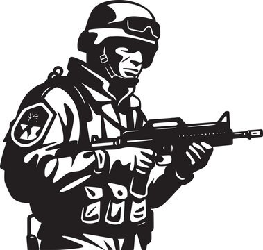 Rifleman Soldier Black Logo Icon Combat Gunner Troop Vector Emblem