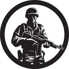Infantry Arsenal Soldier Black Iconic Soldier with Gun Vector Emblematic