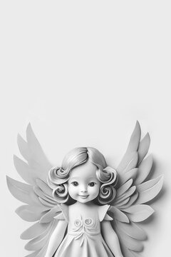 Little angel girl on background with copy space