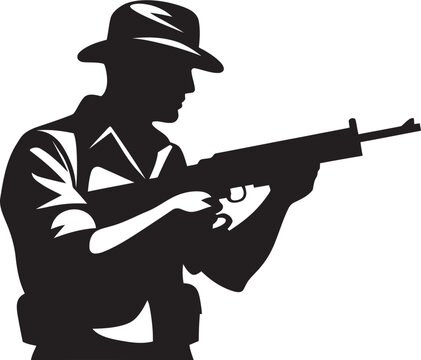 Gun Wielding Soldier Black Emblem Icon Battlefield Weaponry Vector Logo Icon