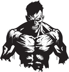 Zombie Muscle Sculpture Vector Emblematic Ghastly Workout Emblem Black Logo