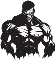 Decayed Fitness Corpse Black Emblematic Muscle Massacre Icon Vector Logo