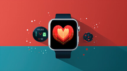 A smartwatch displays a heart symbol, combining fitness and technology, an apt visual for promoting health and wellness on World Health Day. - obrazy, fototapety, plakaty