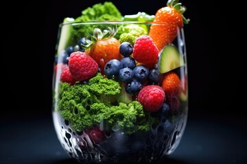 Vibrant Macro Shots of Fresh Fruits and Vegetables Blending into a Healthy Smoothie in Glass