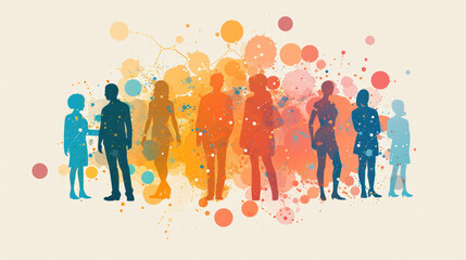 Colorful silhouettes of a diverse community symbolize global unity and the shared goal of health on World Health Day. - obrazy, fototapety, plakaty