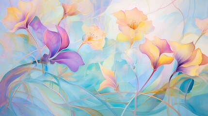 Vibrant pastel floral abstractions with glowing vines, space available for your content.