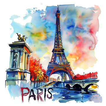 Paris watercolor paint