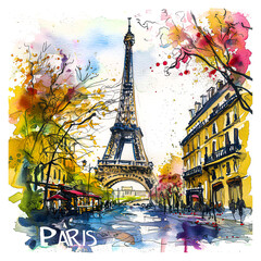 Paris watercolor paint