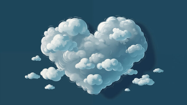 A heart with cloud at night. Generative Ai