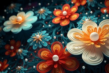 Whimsical 3D floral patterns in a cosmic setting, ready for adding your text.