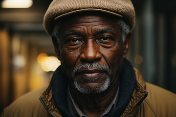 Fototapeta premium A closeup photo portrait of an elderly black man