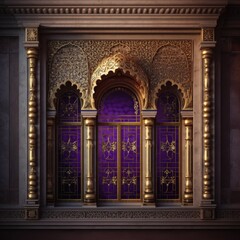 Door Design Indian and Arabic Style Pink Golden Yellow Color LED Wall VJ Created with Generative AI Technology