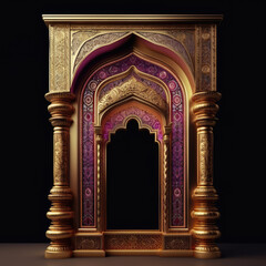 Door Design Indian and Arabic Style Pink Golden Yellow Black Background Color LED Wall VJ Created with Generative AI Technology