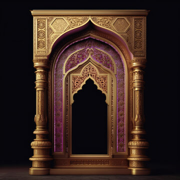 Door Design Indian and Arabic Style Pink Golden Yellow Black Background Color LED Wall VJ Created with Generative AI Technology
