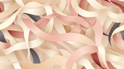  a close up of a bunch of ribbons on a white and pink background with a pink ribbon in the middle of the image.