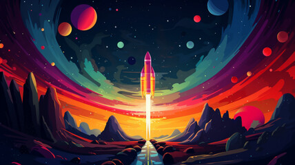 Abstract Art, Rocket in the space. Generative AI